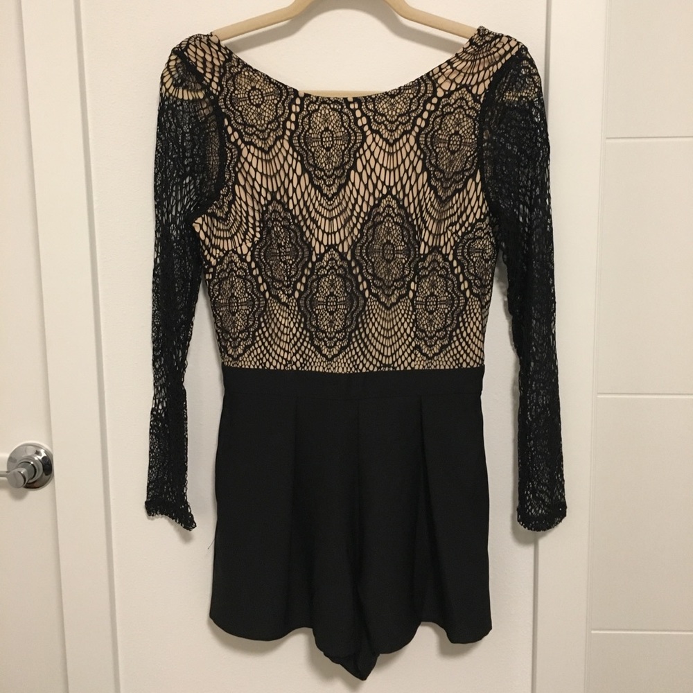 Tobi Long Sleeved Lace Romper with Pockets